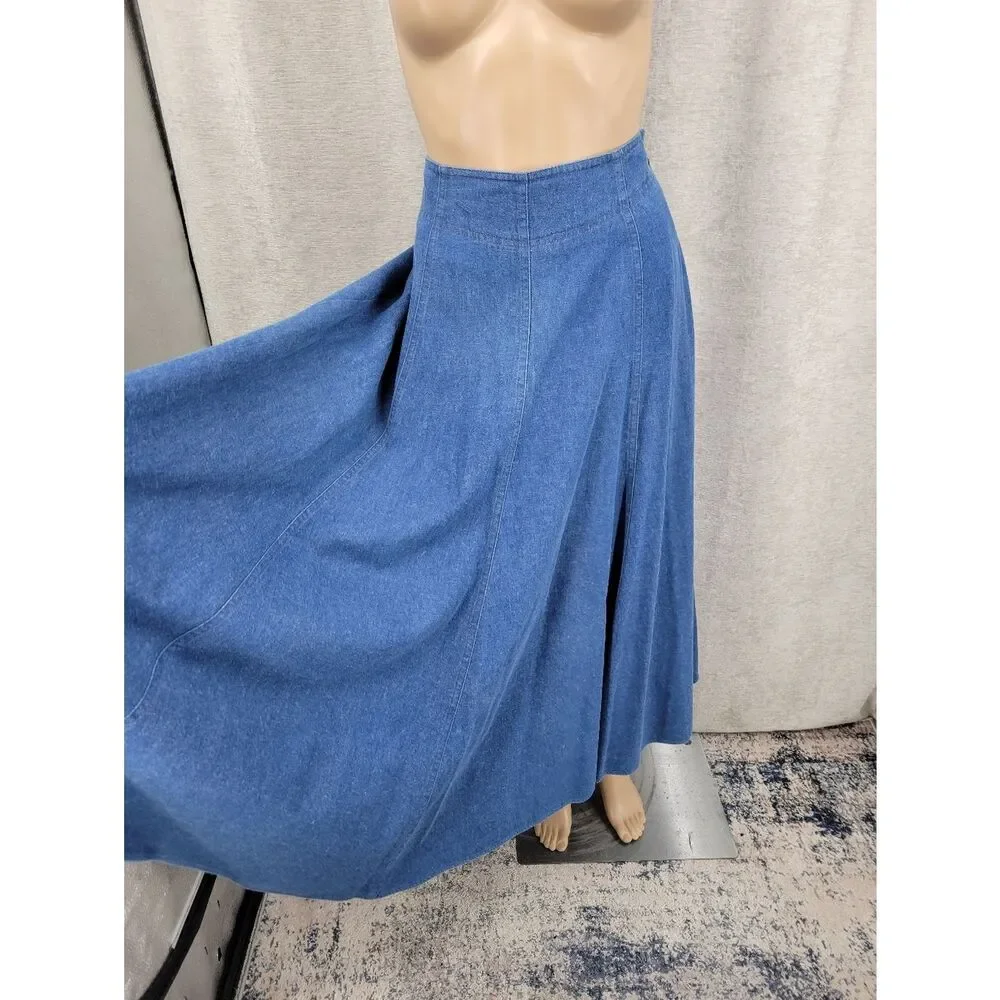 Vintage Denim Button-Up Shirt and Maxi Skirt Matching Set Western Cowgirl